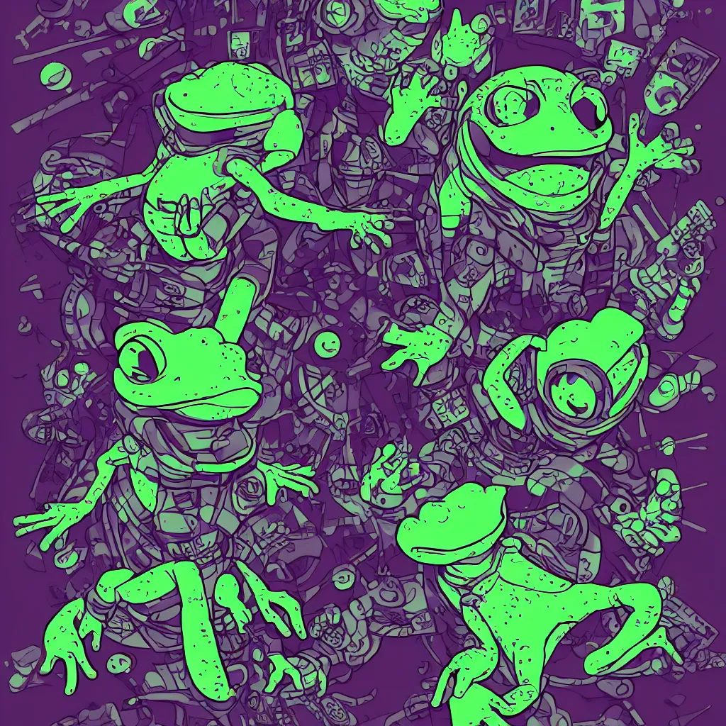 Image similar to toad head, ryuta ueda artwork, breakcore, style of jet set radio, y 2 k, gloom, space, cel - shaded art style, frogs, amphibians, sacred geometry, data, minimal, code, cybernetic, dark, eerie, cyber