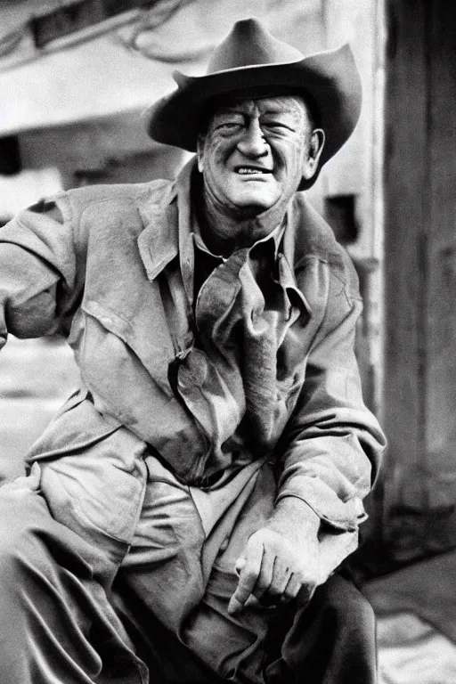 Prompt: john wayne using an iphone, photo