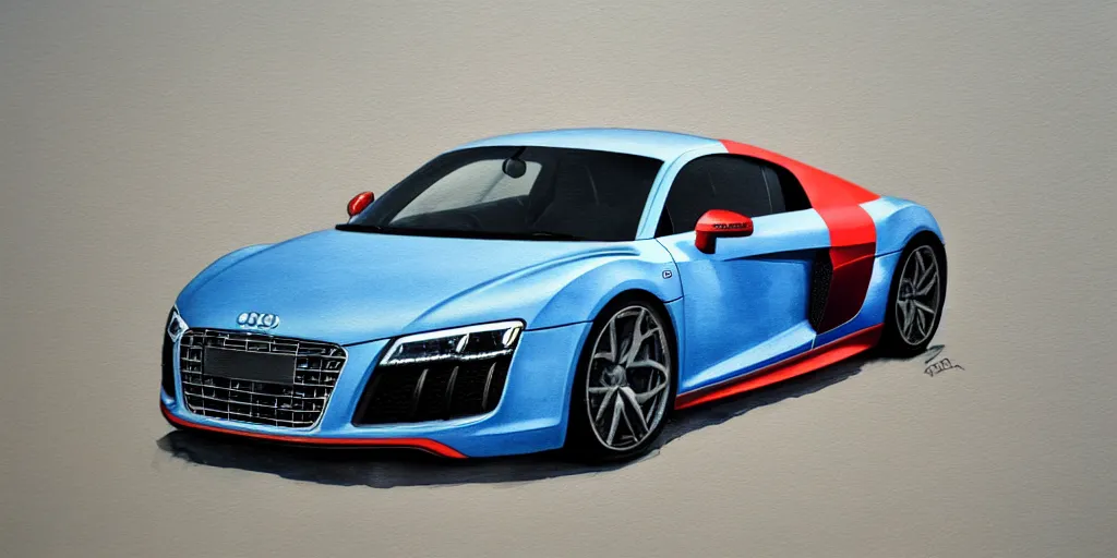 Image similar to audi r 8 water color painting, rtx, raytracing, 8 k, highly detailed, soft colors,