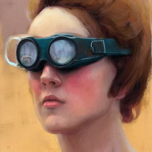 Prompt: portrait of a woman with goggles, by jon foster