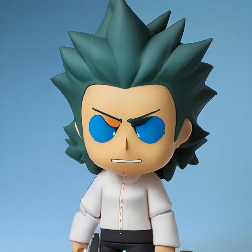 Image similar to high quality portrait flat matte painting of rick sanchez in the style of nendoroids, flat anime style, thick painting, medium close-up