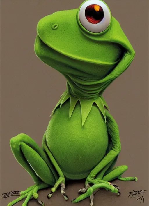 Image similar to portrait of Kermit the frog from Society (1989), intricate, highly detailed, centered, digital painting, artstation, concept art, smooth, sharp focus, illustration, artgerm, donato giancola, Joseph Christian Leyendecker, WLOP, Artgerm