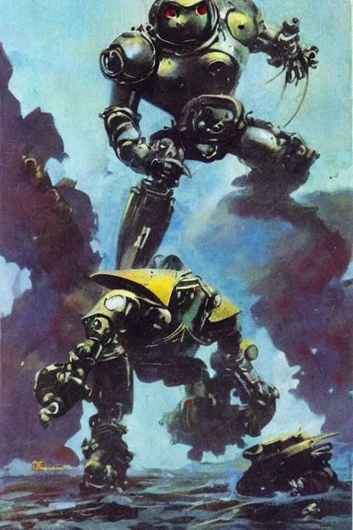 Prompt: a betta fish fighter robot by Frank Frazetta