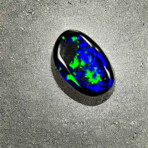 Prompt: realistic black opal gemstone glowing in a dark cave