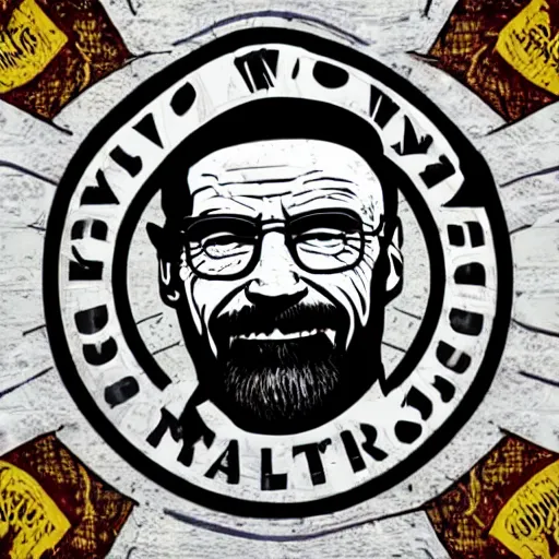 Prompt: logo design, walter white smiling like the joker