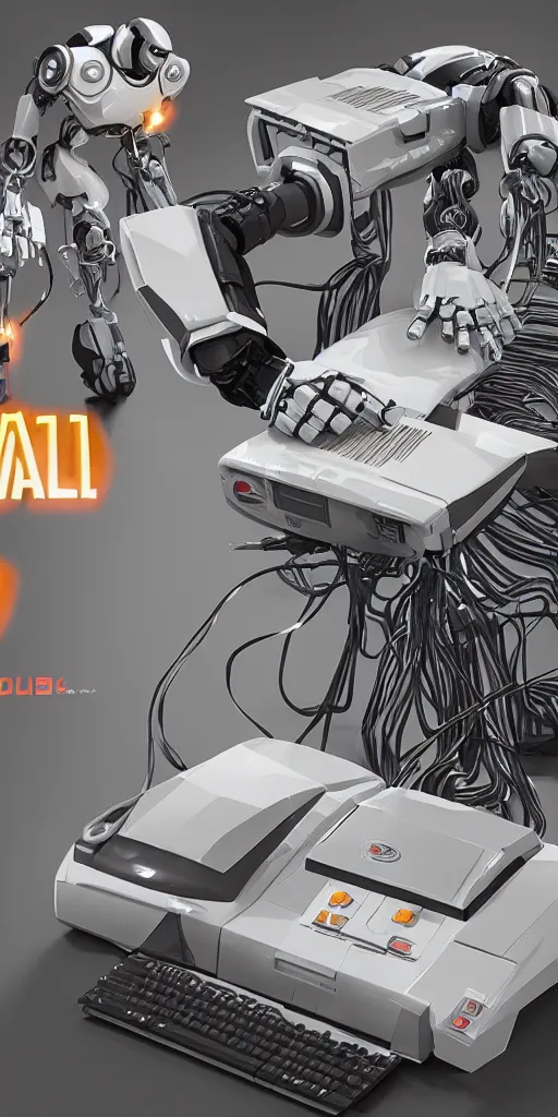 Image similar to commodore 64 robot, catalog advertisement, detailed unreal engine 5 render