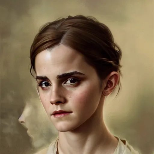 Prompt: portrait painting of a emma watson, ultra realistic, concept art, intricate details, eerie, highly detailed, photorealistic, octane render, 8 k, unreal engine. art by artgerm and greg rutkowski and alphonse mucha