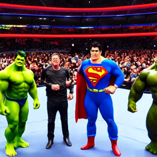 Image similar to supermen and hulk at WWE