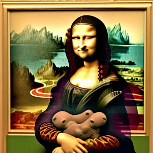 Image similar to a Mona Lisa painted by a 3 year old child with cryons,