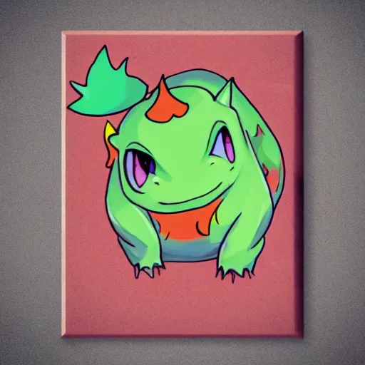Prompt: a bulbasaur with fire powers, painting, realistic,lava background