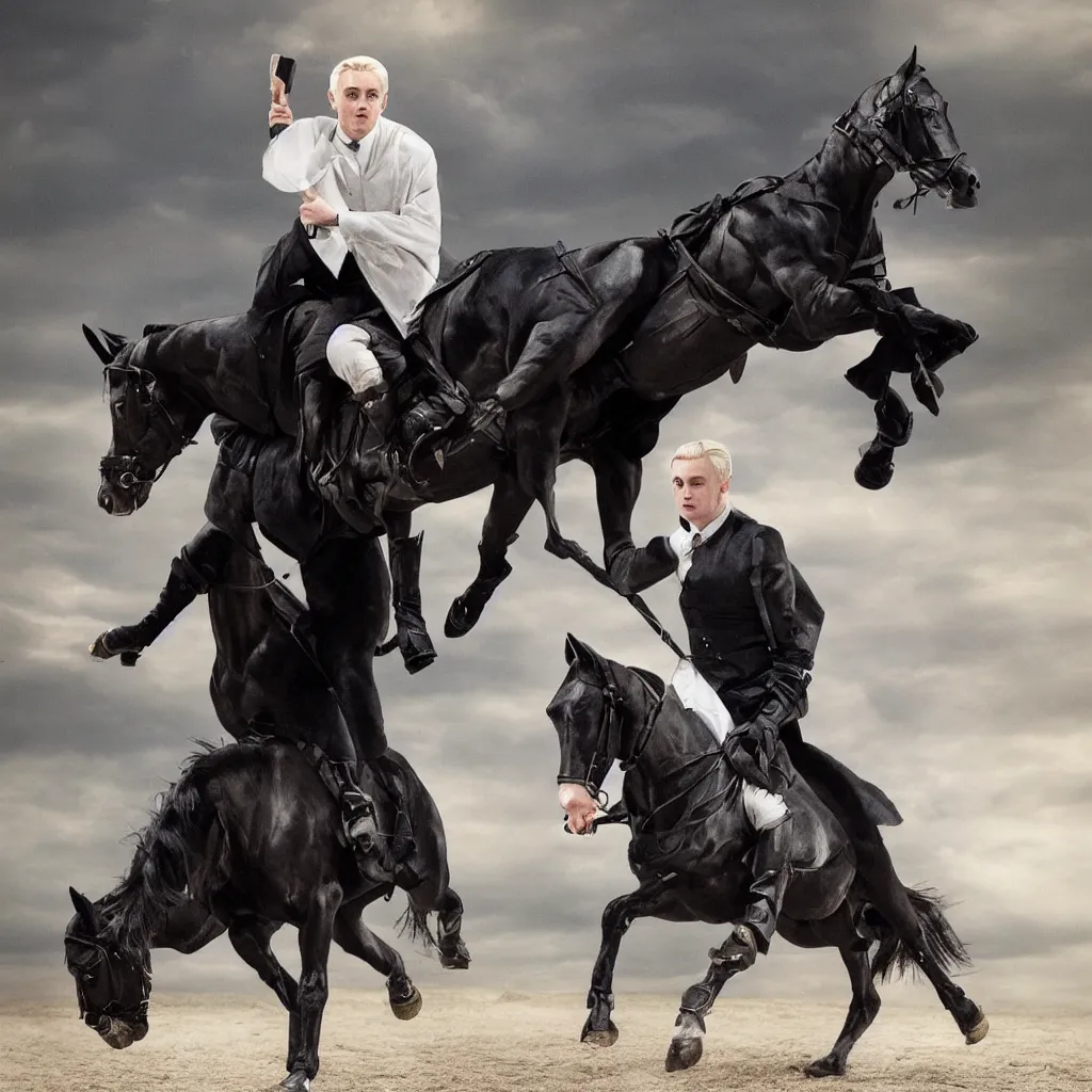 Image similar to Draco Malfoy riding one black horse