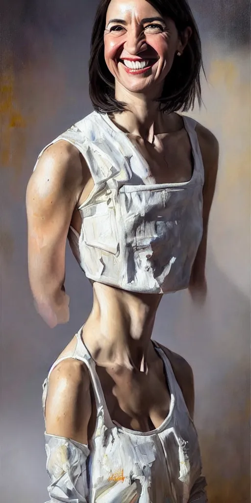 Image similar to maia sandu smiling painting by james gurney greg rutkowski photo by angelique boissiere art streiber, photorealistic, hyperdetailed