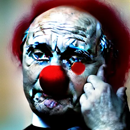 Prompt: vladamir putin as a sad clown, historical photo, high definition, hyperrealistic