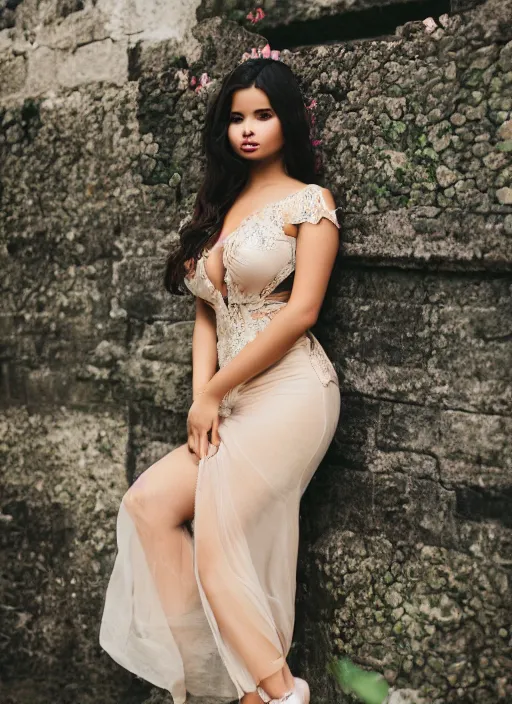 Image similar to portrait of demi rose wearing kebaya in bali, by charlotte grimm, natural light, detailed face, beautiful features, symmetrical, traditional, canon eos c 3 0 0, ƒ 1. 8, 3 5 mm, 8 k, medium - format print, half body shot