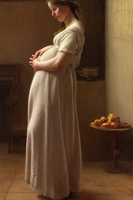 Prompt: starving pregnant woman, by Alyssa Monks, Edmund Blair Leighton