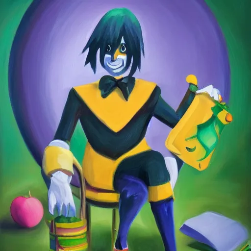 Prompt: a very very very very elegant oil painting of kris from deltarune, oil painting, full body, smooth paint