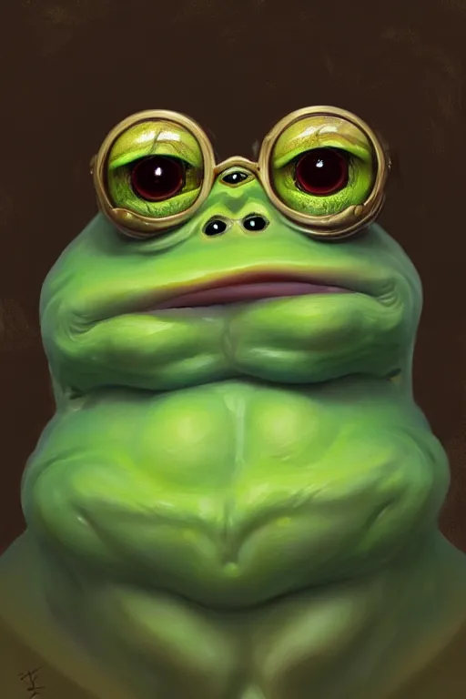 Prompt: portrait of a cyclops pepe! the frog! drinking coffee in the style of fenghua zhong and ruan jia and jeremy lipking and peter mohrbacher, extremely detailed digital painting, 8 k, natural lighting