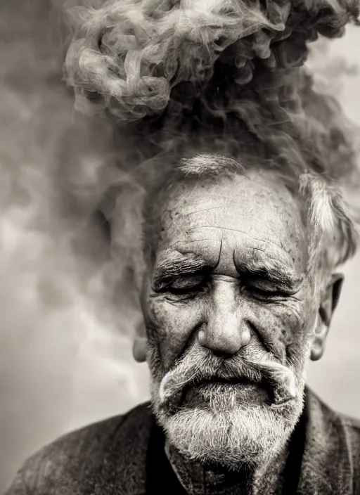 Image similar to Portrait of an old man made of smoke