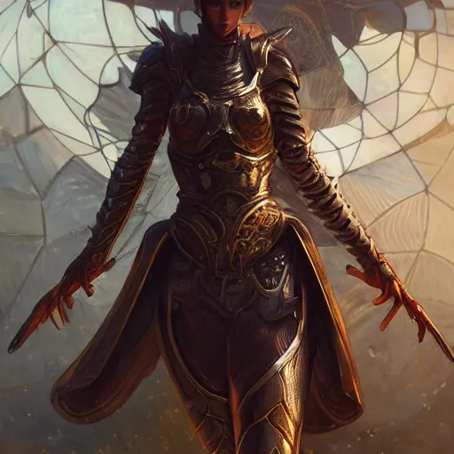 Image similar to portrait knights of Zodiac girl, metallic black and reddish color reflected armor, in ruined Agora of Athens, ssci-fi, fantasy, intricate, very very beautiful, elegant, golden light, highly detailed, digital painting, artstation, concept art, smooth, sharp focus, illustration, art by tian zi and WLOP and alphonse mucha