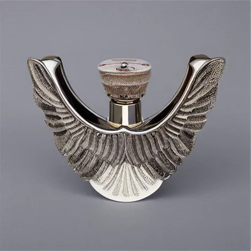 Image similar to wing shaped perfume bottle.