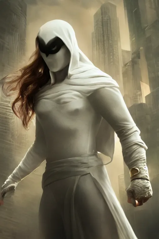 Image similar to characters portrait of Moon Knight mixed with Neo by Alyssa Monks, full-shot, merged character, Full body shot, cinematic opening shot, 4k, highly detailed, cinematic lighting