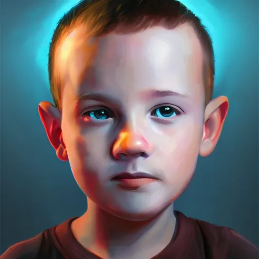 Prompt: kid with huge head, digital painting, beautiful lighting