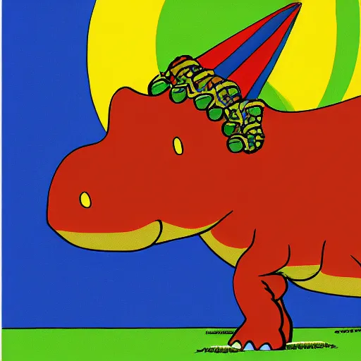 Image similar to portrait of a triceratops dancing with a hula hoop