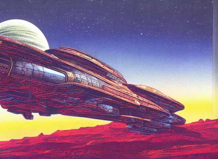 Image similar to a spaceship in a stunning landscape by angus mckie