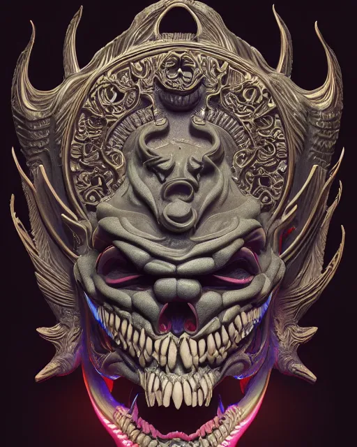 Prompt: 3 d ornate carved joker with tattoos profile portrait, sigma 5 0 0 mm f / 5. beautiful intricate highly detailed quetzalcoatl skull. bioluminescent, plasma, lava, ice, water, wind, creature, thunderstorm! artwork by tooth wu and wlop and beeple and greg rutkowski, 8 k trending on artstation