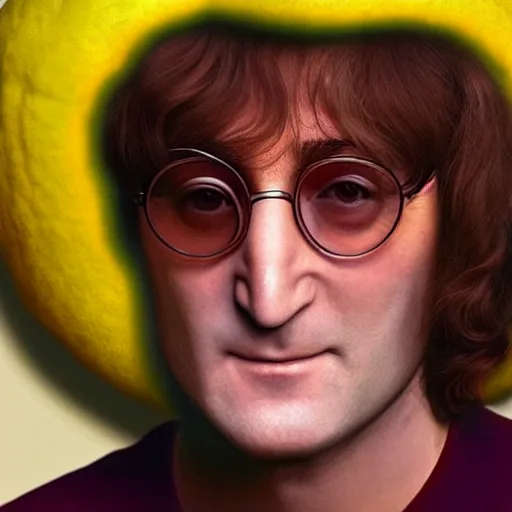 Image similar to john lennon inside a lemon costume, ultra realistic, highly detailed, colorized, 4 k