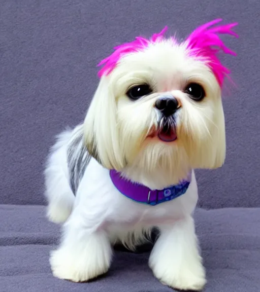 Prompt: small white shihtzu maltese mix dog in the style of the rugrats