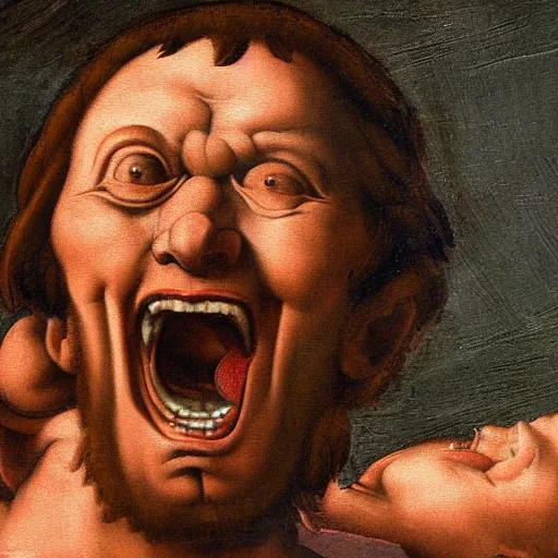 Prompt: screaming man, high detail painting by michelangelo