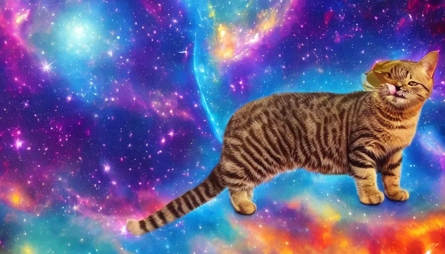 Prompt: cat god swimming in between galaxies, painting, detailed, heavenly, 4 k