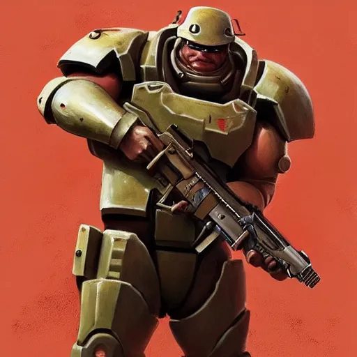 Prompt: doomguy holding a big gun in team fortress 2 style, detailed painting, intricate, fantasy, by jakub rozalski and artgerm