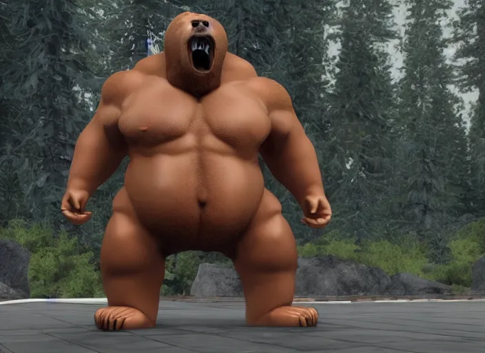 Prompt: grizzly very very very big bearzilla powerlifter god named samael, unreal engine