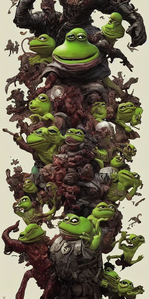 Image similar to Pepe The Frog, marvel comics, dark, intricate, highly detailed, smooth, artstation, digital illustration by Ruan Jia and Mandy Jurgens and Artgerm and Wayne Barlowe and Greg Rutkowski and Frank Frazetta