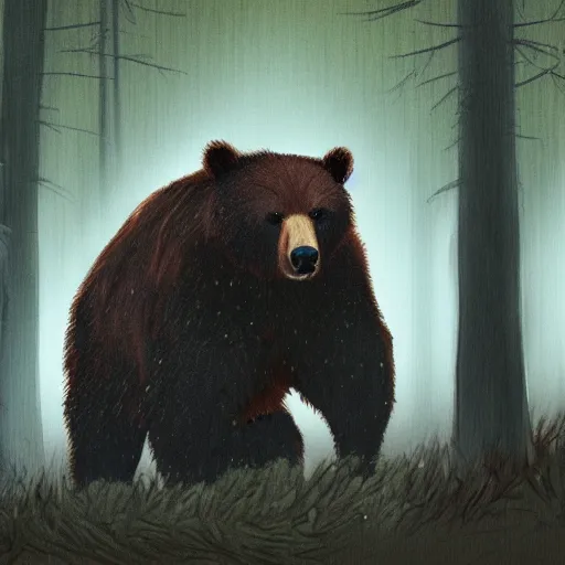 Prompt: a angry bear in a forest in the style of antoine dekerle on artstation