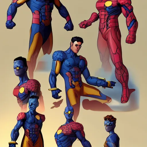 Image similar to Invincible Redesign by Scadilla on DeviantArt Marvel Rpg, Marvel Comics Art, Marvel Heroes, Character Model Sheet, Character Modeling, Character Design, Superhero Characters, Dc Characters, Invincible Comic, trending on artstation, volumetric lighting, micro details, ray tracing, 8k