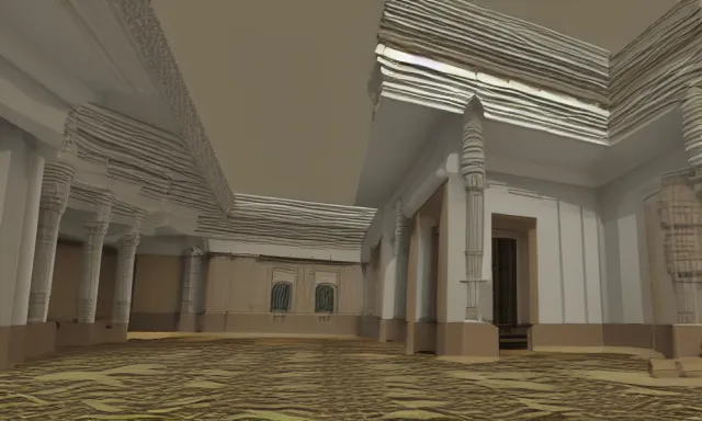 Prompt: 3d lowpoly hindu temple mosque interior, quake level