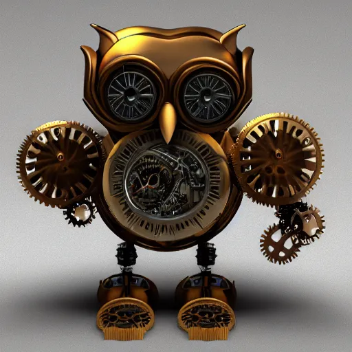 Image similar to 3D render of highely detailed steampunk mechanical owl robot