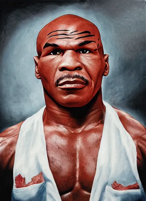 Image similar to a photorealistic portrait of mike tyson made of raw chicken