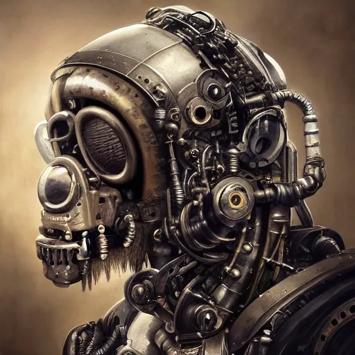 Image similar to a beautiful intricate fine art portrait photo of a a mechanical industrial steampunk cybernetic gorilla, by tom bagshaw and zach sutton, perfection!, milk bath photography, studio lighting, 35mm lens, very detailed, bionic, cybernetic scifi, deep depth of field, artstation, 8K, highly coherent