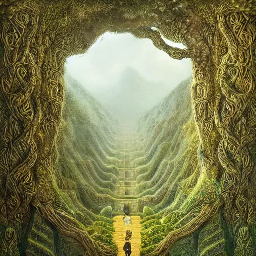 Image similar to intricate stunning highly detailed illustration of the inca lost city of gold, 🌱, by agostino arrivabene and vladimir kush, surreal, digital painting, ultra realistic, dramatic lighting, twisted vines, lush plants, gold, inca, pristine water, artstation