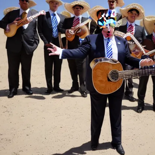 Image similar to donald trump dressed as a mariachi on the border with mexico