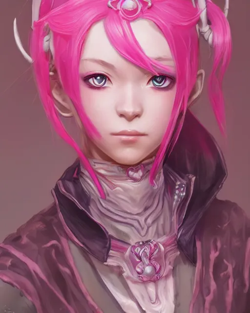 Image similar to an anime portrait of the pink sorceress of hearts from skyrim, by stanley artgerm lau, wlop, rossdraws, james jean, andrei riabovitchev, marc simonetti, and sakimichan, trending on artstation