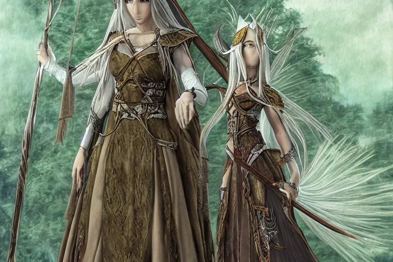 Image similar to tonemapped elven priestess by hayao miyazaki, highly detailed,