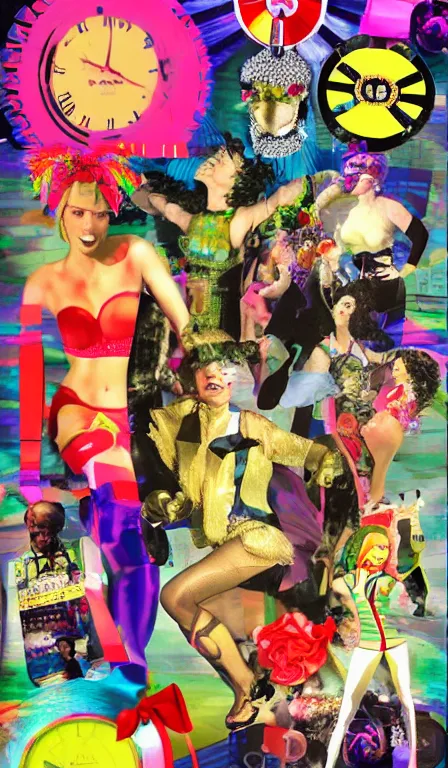 Image similar to Poster for a New Year's Eve rave, pastiche, collage, postmodern, early 3DCG, late 90s