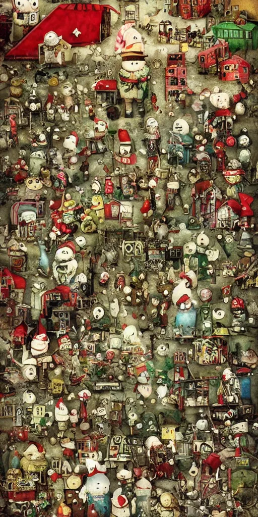 Image similar to a christmas toy junkyard scene by alexander jansson and where's waldo