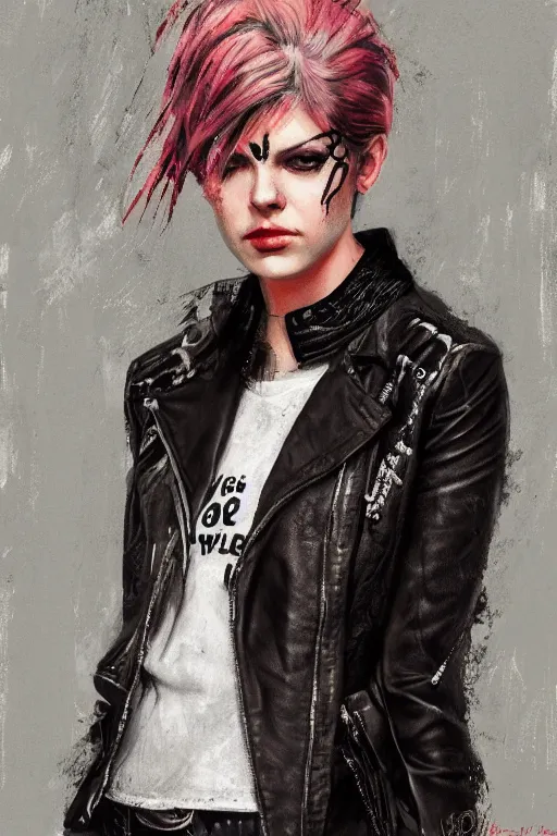 Prompt: portrait of a punk girl wearing a leather jacket with a wolf's head on her head, painted by waterhouse, bagshaw, digital painting, artstation