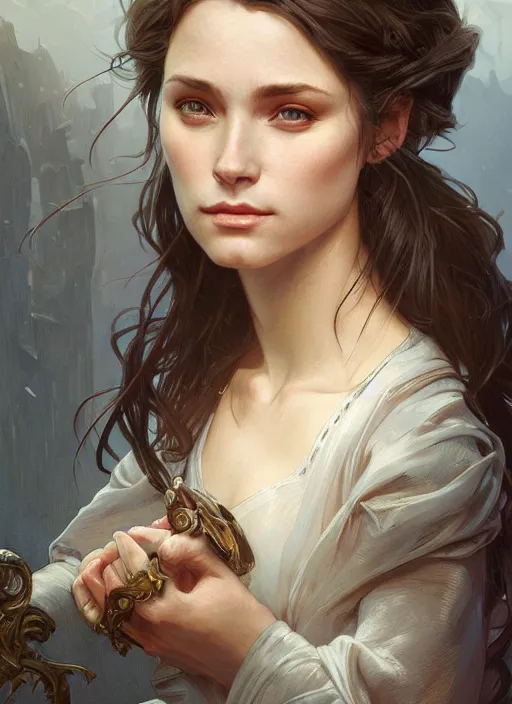 Image similar to close up portrait of yor forger, d & d, face, fantasy, intricate, elegant, highly detailed, digital painting, artstation, concept art, smooth, sharp focus, illustration, art by artgerm and greg rutkowski and alphonse mucha